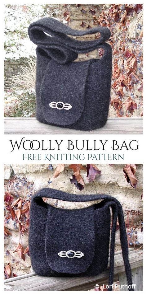 Felted Wool Bags Patterns, Felted Knitting Patterns Free, Tote Patterns Free, Knitting Space, Purse Patterns Free, Messenger Bag Patterns, Wool Purse, Felt Tote Bag, Knitting Bag Pattern