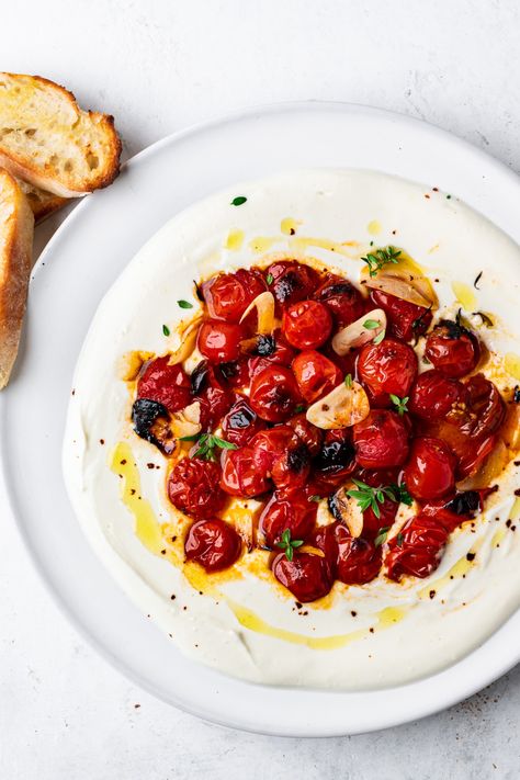 Feta With Tomatoes, Cherry Tomato Appetizers, Roasted Feta, Tomato Appetizers, Cherry Tomato Recipes, Feta Recipes, Roasted Cherry, Whipped Feta, Roasted Cherry Tomatoes