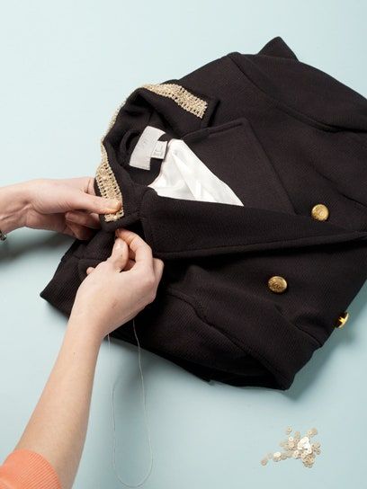 DIY An Embellished Blazer | Teen Vogue Embellished Blazer, Military Blazer, Embellishment Diy, Teen Vogue, Military Inspired, Plain Black, Black Blazer, Winter Coat, Kids Outfits