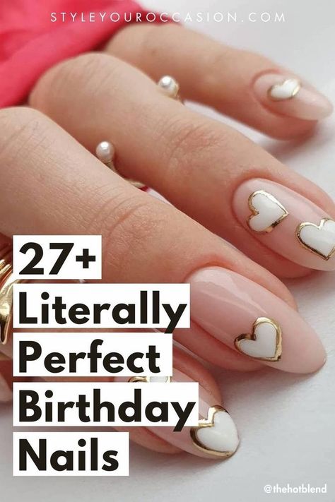 Birthday Nails Inspo: You’ll love this list of classy nails for your birthday, from simple and chic to a little extra with glam designs including pink, gold, black, and more. Get nail inspiration for almond, square, short, long, and coffin shapes too! Birthday Nails Oval, Nails For Your Birthday, Nails Bday, Birthday Nails Inspo, Birthday Nail Ideas, Glamorous Birthday, Round Nail Designs, Birthday Nail Art, Bday Nails