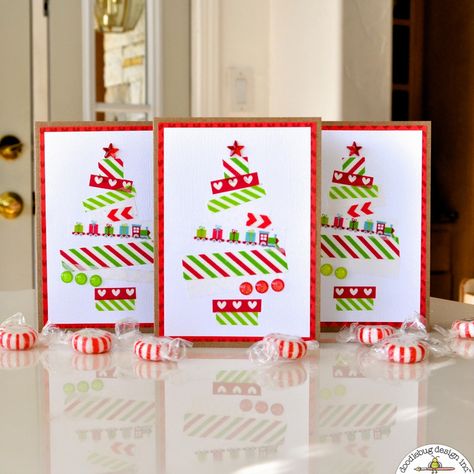 Christmas Greeting Cards Diy, Washi Tape Christmas, Diy Paper Christmas Tree, Christmas Card Ideas, Holiday Cards Handmade, Washi Tape Cards, Washi Tape Crafts, Washi Tape Diy, Doodlebug Design