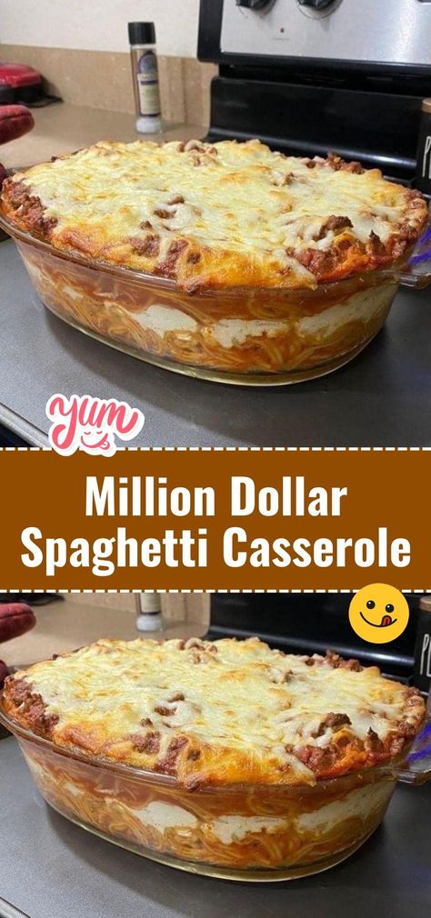 Get ready for a pasta extravaganza with the Million Dollar Spaghetti Casserole. It's a cheesy, crowd-pleasing dish that lives up to its name. #SpaghettiCasserole #CheesyPasta #FeedingACrowd Million Dollar Spaghetti Casserole, Spaghetti Casserole Recipe, Pasta Creamy, Baked Spaghetti Casserole, Homemade Meat Sauce, Million Dollar Spaghetti, Hamburger Casserole, Spaghetti Casserole, Cheesy Pasta