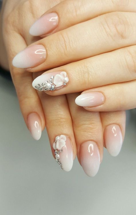 Bride Nail Designs, Pearl Nail Designs, Lace Wedding Nails, Creative Nail Ideas, Bride Nail, Oval Nails Designs, Bridal Nails Designs, Engagement Nails, Bridal Nail