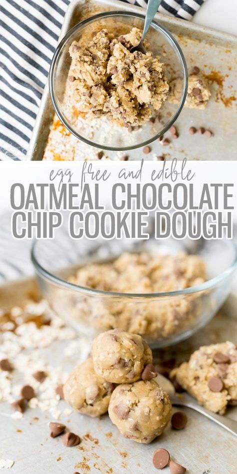 Oatmeal Chocolate Chip Cookie Dough is an egg free cookie dough that is safe to eat! It tastes just like the real thing! Satisfy that cookie dough craving with this super easy recipe! |Cooking with Karli| #cookiedough #eggfree #edible #oatmeal #chocolatechip Oatmeal Chocolate Chip Cookie Dough, Egg Free Cookie Dough, Cookie Dough Vegan, Low Carb Cookie Dough, Oatmeal Chocolate Chip Cookie, Eggless Cookie Dough, Cooking With Karli, Edible Cookie Dough Recipe, No Bake Cookie Dough