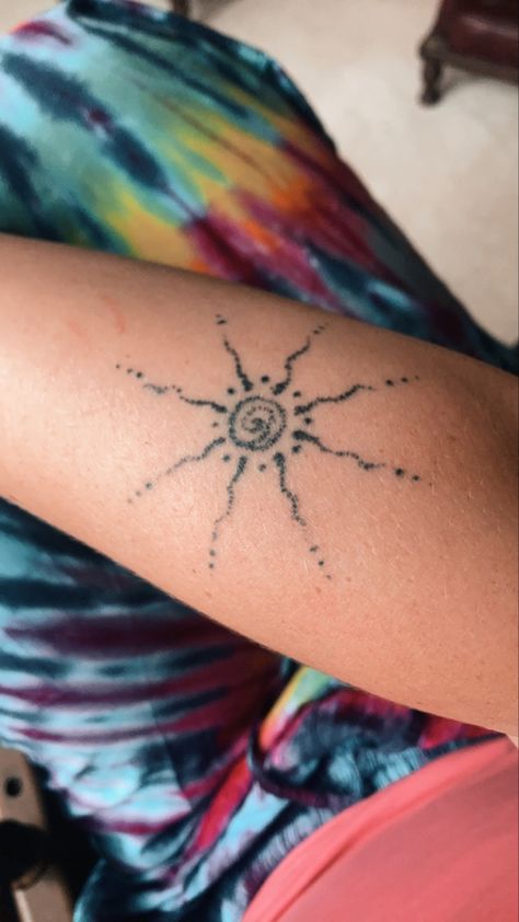 stick and poke sun hippie tribal spiral fine line tattoo Spiral Stick And Poke, Sun Stick And Poke Tattoo, Spiral Sun Tattoo, Spiral Tattoo, Spiral Sun, Hippie Tattoo, Fine Line Tattoo, Stick N Poke Tattoo, Line Tattoo