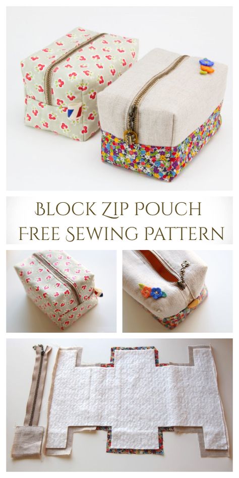 DIY Block Zip Pouch Sew Pattern Tutorial Tips Menjahit, Diy Sy, Projek Menjahit, Bag Sewing Pattern, Sac Diy, Ornaments Homemade, Pouch Sewing, Beginners Crochet, Crocheted Items