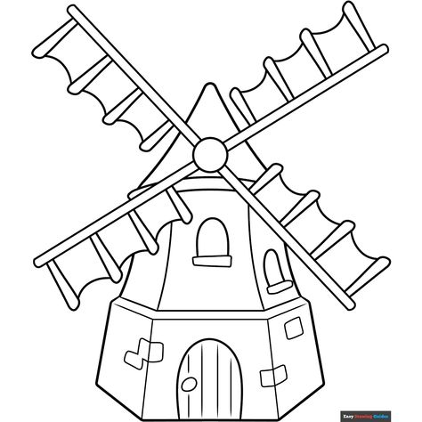 Free Windmill Coloring Page for Kids Windmill Template Free Printable, Windmill Template, Colouring Sheets For Kids, Castle Coloring Page, Easy Drawing Guides, Drawing Guides, Popular Cartoons, Kids Print, Coloring Sheets For Kids