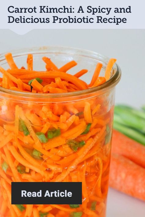 Need more fermented foods in your life? This recipe puts a unique spin on classic kimchi with shredded carrots as the star ingredient. Enjoy it as a side dish, add to a wrap or rice bowl, or use as a topping for tacos. Spicy Carrots, Shredded Carrots, Kimchi Recipe, Fermented Vegetables, Probiotic Foods, Shredded Carrot, Rice Bowl, Fermented Foods, Fish Sauce