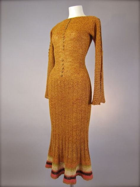 1930's Copper Orange Knit Dress Orange Couture, Orange Knit Dress, Theatre Ideas, Vintage Fashion 1930s, 1930 Fashion, Vintage Knitwear, Stretch Knit Dress, Copper Penny, 30s Fashion