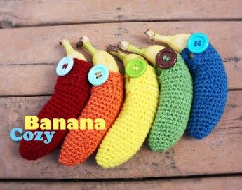 Going Bananas Crochet Banana, Crochet Santa Hat, Repeat Crafter Me, Crochet Fruit, Crochet Santa, Crochet Cozy, Amigurumi Ideas, Crochet Kitchen, Crochet Home