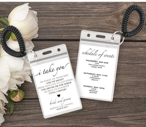 Destination Wedding Key Card Holder, Room Key Holder, Tip Money, Welcome Bag Wedding, Hotel Room Key, Destination Wedding Itinerary, Itinerary Wedding, Hotel Key Cards, Schedule Of Events