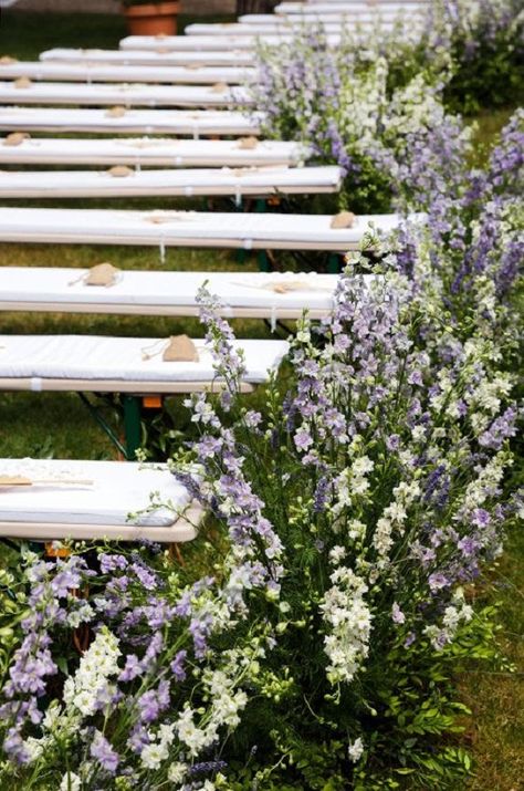 Lavender, White and Greenery for Rustic-themed Wedding Colors 2025, Lavender Bridesmaid Dresses White Flower and Greenery Flower Arrangement - ColorsBridesmaid Aisle Ideas, White Wildflowers, Garden Dinner, Wedding Fancy, Colin Cowie, Aisle Decorations, Lavender Bridesmaid, Fresh Rose Petals, Wedding Wows