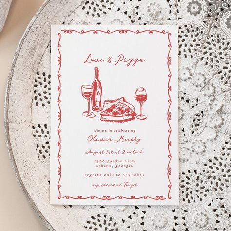 #affiliate Whimsical Hand Drawn Pizza & Wine Bridal Shower Invitation Italian Invitation Design, Pizza Bridal Shower Theme, Wine Bridal Shower Invitations, Pizza And Wine, Pizza Wedding, Engagement Invite, Illustrated Invitations, Bridal Shower Wine, Wedding Announcement Cards