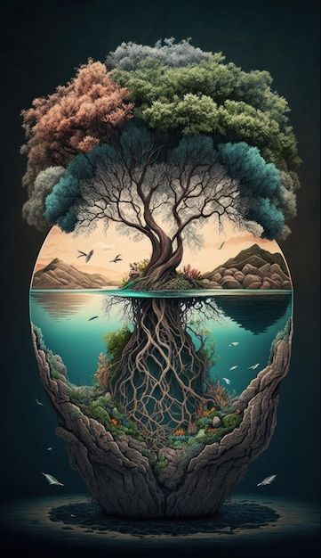 Rising above resilience concept with a t... | Premium Photo #Freepik #photo #ecosystem #tree-day #mother-earth #mother-nature Mother Earth Art, Earth Day Posters, Earth Drawings, Save Mother Earth, Tree Day, Old Paper Background, Magical Tree, Rising Above, Save Nature