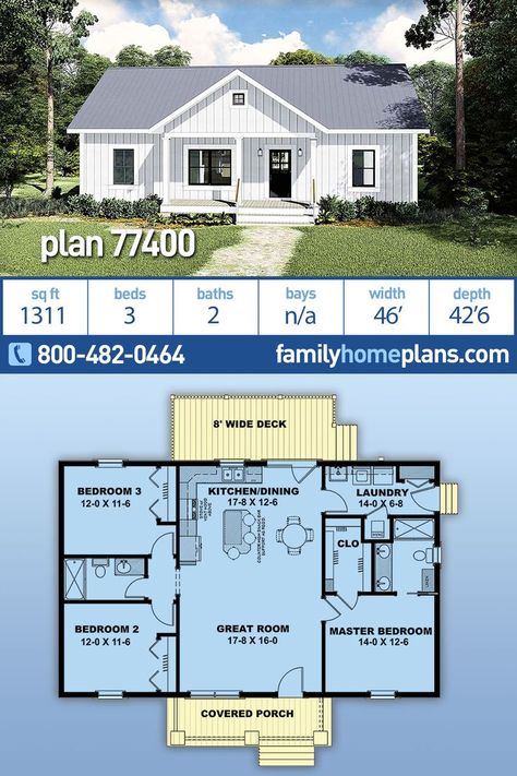 Best Selling Small House Plan offering 1311 Sq Ft, 3 Beds and 2 Baths | Country style house plans, Ranch house plans, Country house plans Country Ranch, Small House Floor Plans, Ranch Style House Plans, Building Plans House, Small House Plan, Country Style House Plans, Ranch House Plans, Ranch Style Homes, House Plans Farmhouse