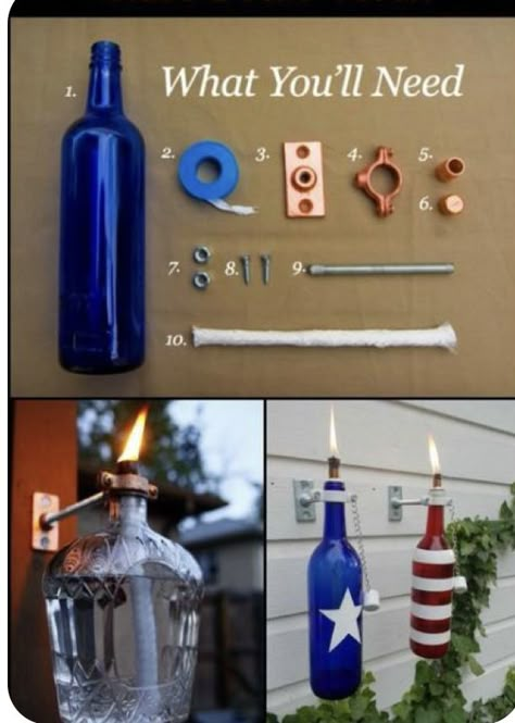 Bottle Torch, Torches Tiki, Wine Bottle Tiki, Wine Bottle Tiki Torch, Bottle Projects, Diy Luminaire, Liquor Bottle Crafts, Old Wine Bottles, Empty Wine Bottles