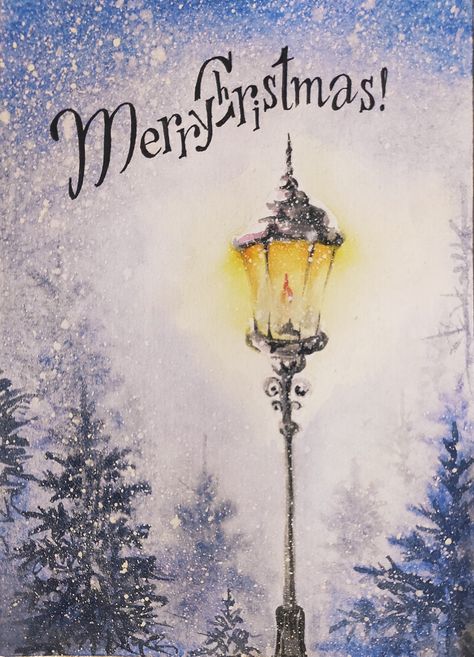 Watercolor Lamp Post, Christmas Lamp Posts, Christmas Lamp Post, Christmas Lamp, Hanukkah Cards, Christmas Card Art, Watercolor Christmas Cards, Wine Art, Watercolor Christmas