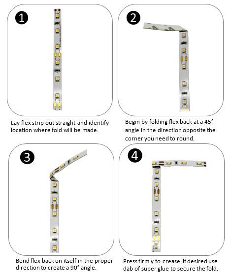 Inspired LED 101: Part 2- How to Bend LED Flex Strips | InspiredLED Blog Led Light Strip Design, Govee Neon Led Strip Light Ideas, Led Lights Bedroom Design, Led Light Placement Ideas Bedroom, How To Stick Led Lights On Wall, Led Placement Ideas, Creative Led Light Strip Ideas, Bedroom Strip Lights, How To Hang Led Strip Lights In Bedroom