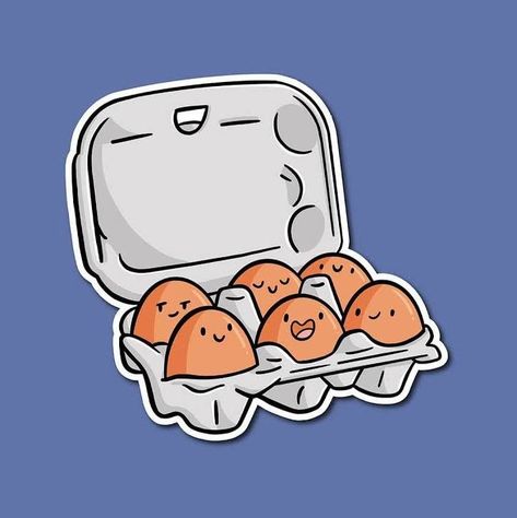 Egg Carton Illustration, Of Drawing Challenge, 100 Days Of Drawing, Carton Of Eggs, Egg Drawing, Egg Cartoon, Sun Sticker, Love Statue, Cute Egg