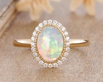 AUSGEMSCo - Etsy South Africa Opal Engagement Ring Rose Gold, Opal Engagement Ring Set, Antique Rings Vintage, Opal Engagement Ring, Moissanite Wedding Ring, Fire Opal Ring, Opal Engagement, Engagement Rings Opal, Moissanite Wedding Rings