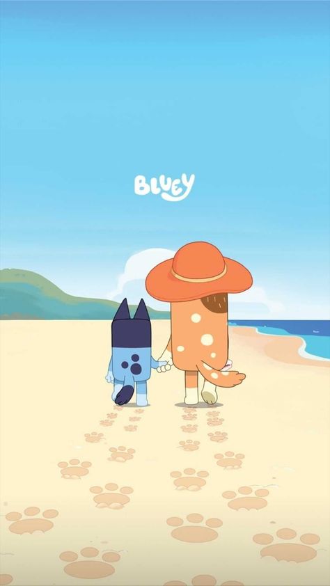 Bluey Wallpaper, Bluey And Bingo, Phone Background, Bingo, Cartoon Characters, The Beach, Wallpapers, Screen, Disney