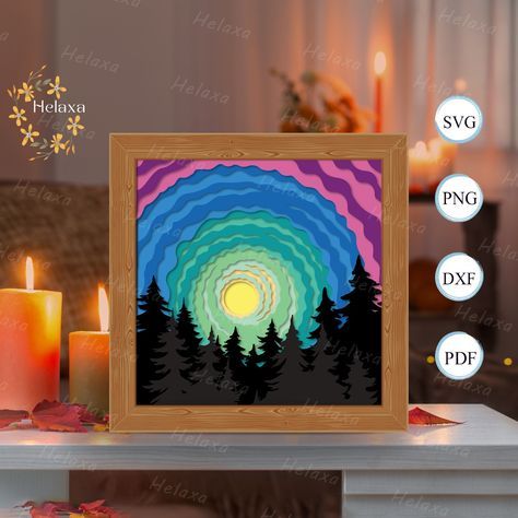 Excited to share the latest addition to my #etsy shop: Aurora Borealis Shadow Box Files, Paper Cut Light Box Template Files, Shadow Box Paper Cut, 3D Papercut Light Box SVG File DIY https://etsy.me/3TcFLzU #bedroom #wood #forsilhouette #papershadowboxsvg #lightshadowbox #lightboxtemplate #papercutlightbox #papercutsvg #3dlightboxsvg 3d Shadow Box, 3d Light, Stained Glass Flowers, Box Paper, File Box, Box Template, Color Effect, Make Color, Colored Paper