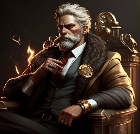 Mob Boss Character Art, Dnd Mob Boss, Fantasy Mob Boss, Mob Boss Art, Evil Business Man, Mafia Boss Character Design, Mob Boss Character Design, Mob Boss Aesthetic, Old Man Character Design