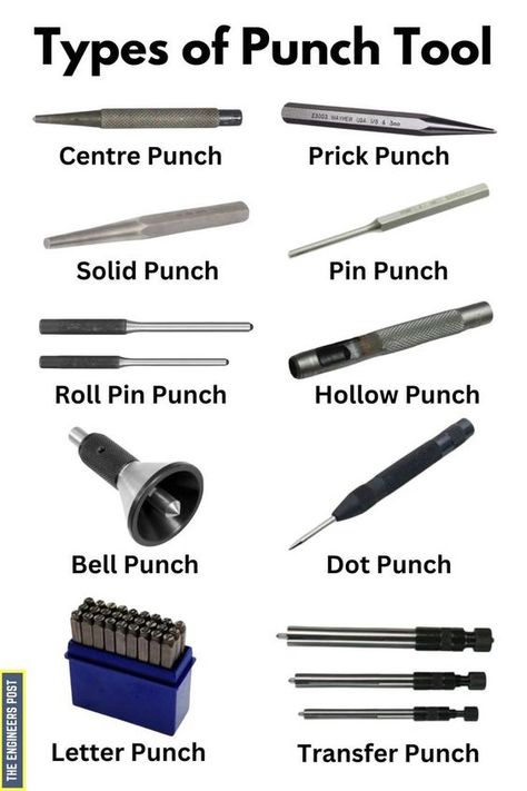 Types Of Punches, Mechanical Engineering Design, Metal Fabrication Tools, Essential Woodworking Tools, Fabrication Tools, Tool Storage Diy, Engineering Tools, The Punch, Metal Working Projects