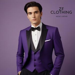 Dark Purple Tuxedo, Designer Tuxedo Men, Purple Tuxedo, Designer Tuxedo, Groom Suits, Suit Groom, Prom Suits For Men, Purple Vests, Tailored Suit