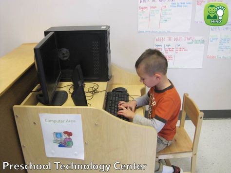 Preschool Technology Center Technology Center Preschool, Prek Technology Activities, Technology Area In Classroom, Kindergarten Computer Lab Lessons, Mind Activities, Preschool Technology, Technology Activities, Integrating Technology In The Classroom, Desktop Computer