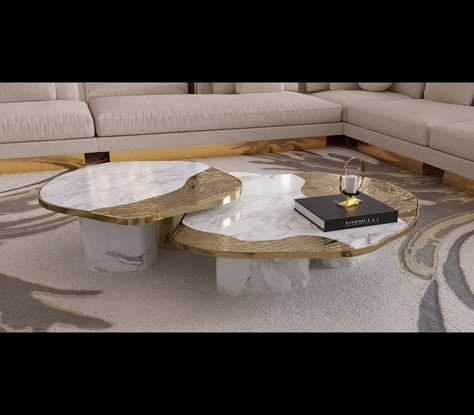 Marble Top Centre Table Living Room, Centre Table Marble Top, Luxury Coffee Table Marble, Modern Luxury Coffee Table Round Brass Marble, Centre Table Living Room, 52" Marble And Brass Coffee Table, Calacatta Marble, Concrete Furniture, Marble And Gold