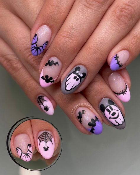 👻💜🦇🧵🕸️💖 . #nailaddict #nailsnailsnails #nailtech #nails #naildesign #nailart #renotahoe #disneyhalloween #disneyland #disneynails #nailsbyjohnnie Halloween Disney Nails Acrylic, Disney Halloween Nail Art, Haunted Mansion Nails, Disney Halloween Nails, Mickey Mouse Halloween, Disney Nails, Halloween Nail Art, Disney Halloween, Nail Tech