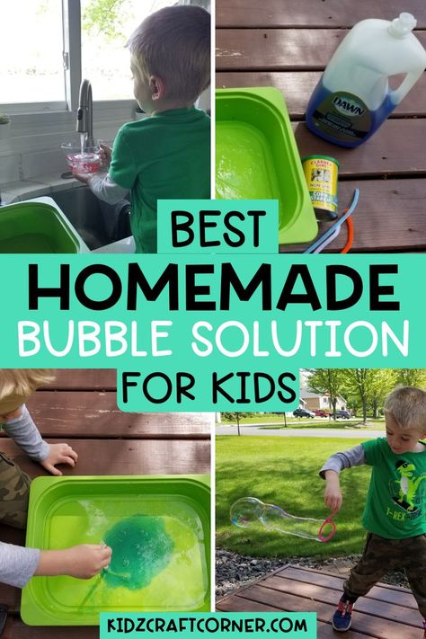 Summer is all about bubbles! Here you'll find an easy way to make homemade bubble solution for kids. This homemade bubble recipe includes things you'll find currently in your home. Your child will enjoy play time with a lot more when they can make their own bubbles. Bubble Solution Recipe, Homemade Bubble Solution, Summer Crafts For Toddlers, Bubble Recipe, How To Make Bubbles, Bubble Solution, Fun Summer Crafts, Homemade Bubbles, Backyard Activities