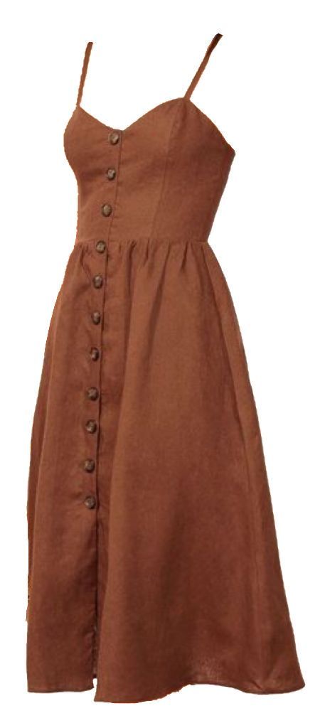 Brown Dresses Casual, Dress Png, Farm Dress, Png Clothes, Brown Midi Dress, Cottagecore Clothes, Cute Skirt Outfits, Dress Buttons, Cottagecore Fashion