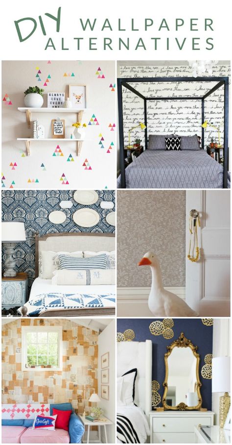 How to cover your walls in pattern and style, without the mess, hassle, or expense of wallpaper.  I’ve gathered 8 different wallpaper alternatives for you. Some are DIY techniques and others are products that you can buy. Now, go add a little bit of pattern and style to your walls. Wallpaper Alternatives, Cheap Wall Covering, Removable Wallpaper For Renters, Temporary Wall Covering, Fake Wallpaper, Different Wallpaper, Bathroom Wall Coverings, Fabric Covered Walls, Cheap Wallpaper