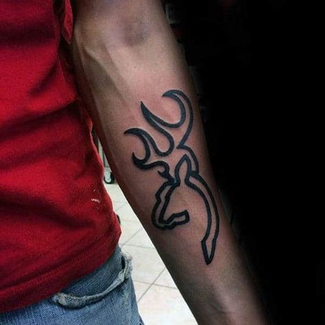 40 Browning Tattoos For Men - Deer Ink Design Ideas Browning Deer Tattoo, Buck Tattoo, Browning Symbol, Tattoos Family, Browning Buckmark, Family Guys, Browning Tattoo, Hunting Tattoos, Country Tattoos