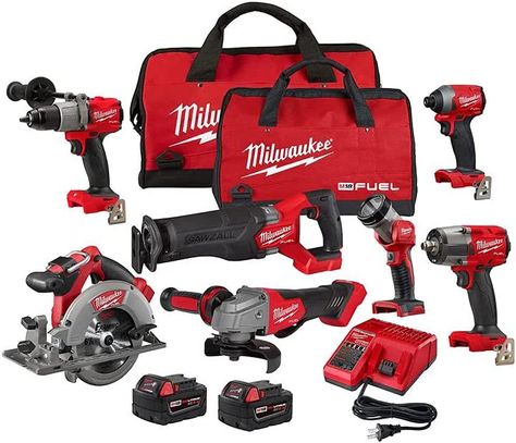 Milwaukee M18 FUEL 18-Volt Lithium-Ion Brushless Cordless Combo Kit with Two 5.0 Ah Batteries, 1 Charger, 2 Tool Bags (7-Tool) Power Tool Set, Milwaukee Power Tools, Milwaukee Fuel, Saw Tool, Tool Bags, Milwaukee M18, Milwaukee Tools, Tool Kits, Cordless Tools