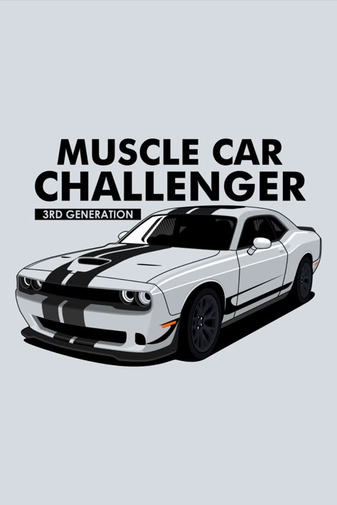 Dodge Challenger Drawing, Dodge Challenger Logo, Challengers Poster, Dodge Charger Art, Challenger Silhouette, Dodge Challenger Illustration, Doge Challenger, Chevy Camaro Zl1, Challenger Rt