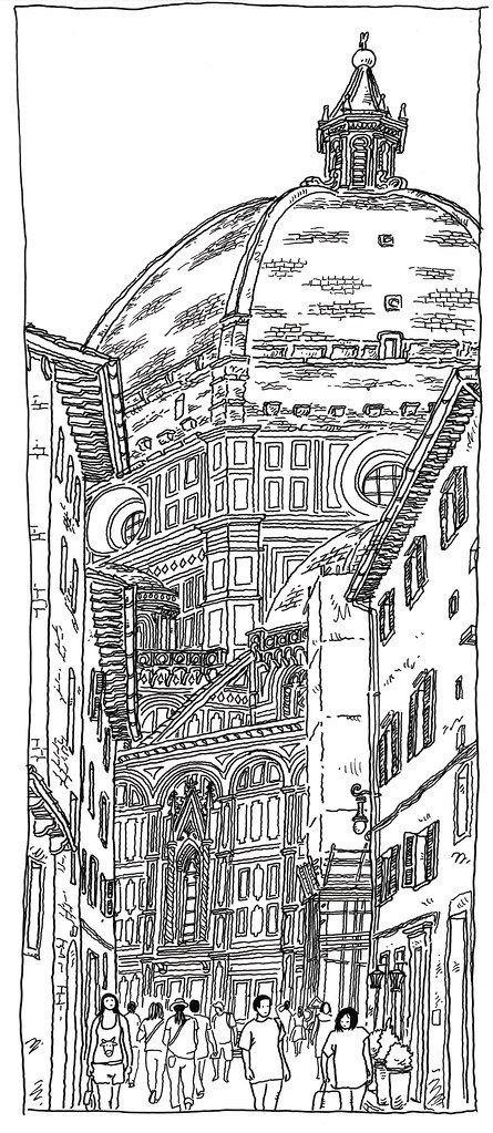 Tuscany Drawing, Italy Sketches, Florence Duomo, Duomo Florence, Florence Art, Urban Sketches, Firenze Italy, Italy Tuscany, City Illustration