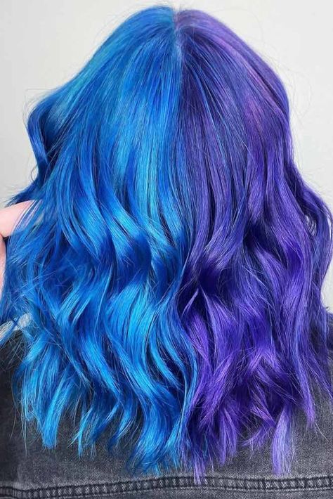 Dark Blue Hair Color, Blue And Purple Hair, Blue Hair Color, Split Dye, Split Dyed Hair, Blue Ombre Hair, Dark Blue Hair, Hair Color Underneath, Teal Ombre