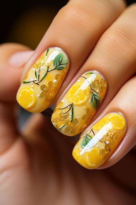 summer nails, lemonade nails, yellow nails, lemon slice designs, citrus-inspired, citrus fruits, vibrant yellow, summertime nail art, sunny nails, lemon-themed, citrusy vibes, fruit-inspired nails, refreshing nails, citrus nail designs, lemon nail art, yellow and citrus, citrusy summer, summery nail designs, lemon yellow, fruity nails, lemon zest, citrus slice patterns, vibrant nail art, yellow citrus nails, sunny citrus vibes, citrus fruit nail art, lemonade-inspired nails, sunny summer nails Yellow Nails Lemon, Citrus Nails, Lemon Nail Art, Lemonade Nails, Nails Lemon, Nail Art Yellow, Fruity Nails, Citrus Slice, Fruit Nail