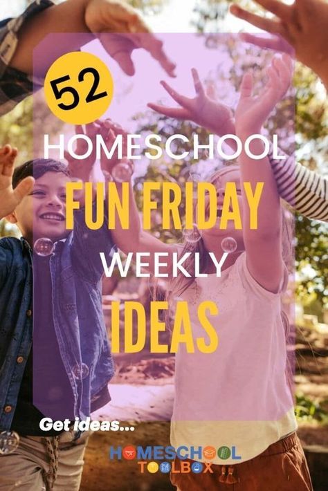 A list of 52 Fun Friday ideas for your homeschool! Simple, easy and fun ideas and activities for your homeschool students! Homeschool Group Ideas, Homeschool Group Activities, Fun Friday Ideas, Homeschool Middle School Curriculum, Back To Homeschool, Relaxed Homeschooling, Homeschool Middle School, Start Homeschooling, Homeschool Fun