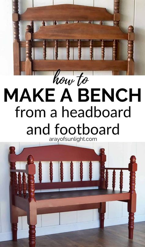 How to Make a Bench from a Headboard and Footboard Bench From A Headboard, Make A Bench, Vintage Beds, Diy Bank, Cubbies Mudroom, Diy Furniture Makeover Ideas, Headboard Benches, Making A Bench, Porch Bench