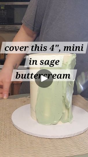 1K views · 81 reactions | Covering this 4", layer mini cake with a sage green final topcoat!!! Inside, the Sponge is Vanilla with creamcheese filling and fresh chopped strawberries! 
So pumped to show u all the final finished cake!!! 
.
.
.
.
.
#cake #cakes #yxecakes #caketutorial #cakedecorating #cakereelsofinstagram #buttercreamcakes #buttercream #swissmeringuebuttercream | Kara Ditchburn | Titus1 · Feel Sage Green 2 Tier Cake, How To Get Sage Green Frosting, Sage Green Cake Ideas, Sage Green Buttercream, Sage Green Ombré Cake, Ombre Green Cake, Sage Green Ombre Wedding Cake, Sage Cake, Green Ombre Cake