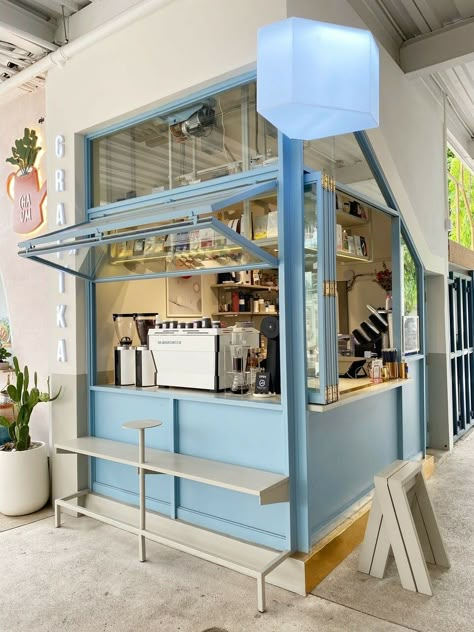 Blue Coffee Shop, Korean Coffee Shop, Mini Cafe, Blue Cafe, Container Cafe, Coffee Stand, Small Coffee Shop, Small Cafe Design, Cafe Shop Design