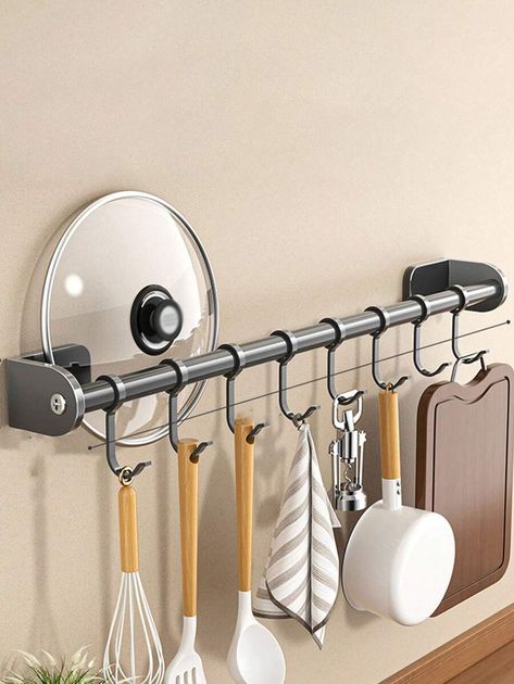 1pc Pot Rack,Multifunctional Pot Bar Rack, Wall Mounted Detachable Pans Hanging Rail Kitchen Lids Utensils Hanger For Kitchen And Bathroom, Home Organizers And Storage, Home Accessories | SHEIN USA Hanging Rail Kitchen, Utensil Hanger, Home Organizers, Bar Rack, Pot Rack, Pot Lids, Hanging Rail, Wall Storage, Kitchen Storage Organization