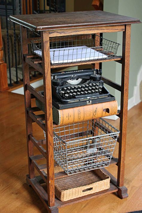 Mamie Jane's: old printer's tray stand, repurposed Printer Stands, Living Vintage, Printer Stand, Interior Accents, Small Cabinet, Home Office Accessories, Vintage Office, Wire Baskets, Redo Furniture