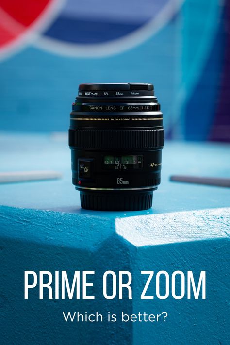 What's the difference between a prime lens and a zoom lens? And which is better for portrait photographers? We'll explore both types of lenses and when each type will come in handy for your next photo shoot! Prime Lens, Canon Lens, Which Is Better, Camera Equipment, Zoom Lens, Focal Length, Portrait Photographers, Different Types, Nikon