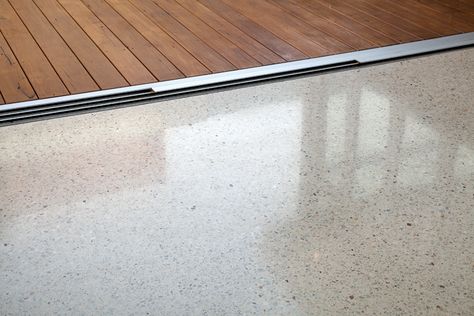 Polished concrete: colour & amount of aggregate exposed Concrete Aggregate, Exposed Aggregate Concrete, Polished Concrete Floors, Concrete Finishes, Concrete Flooring, Cement Floor, Concrete Floor, Polished Concrete, Timber Flooring