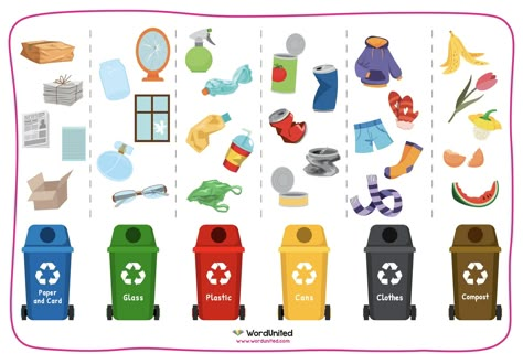 Recycling Bins For Kids, Recycle Symbol Printable, Recycle Sorting Activity, Environmental Activities For Kids, Recycle Preschool, Recycling Games, Recycling Activities For Kids, Recycle Bins, Recycling For Kids